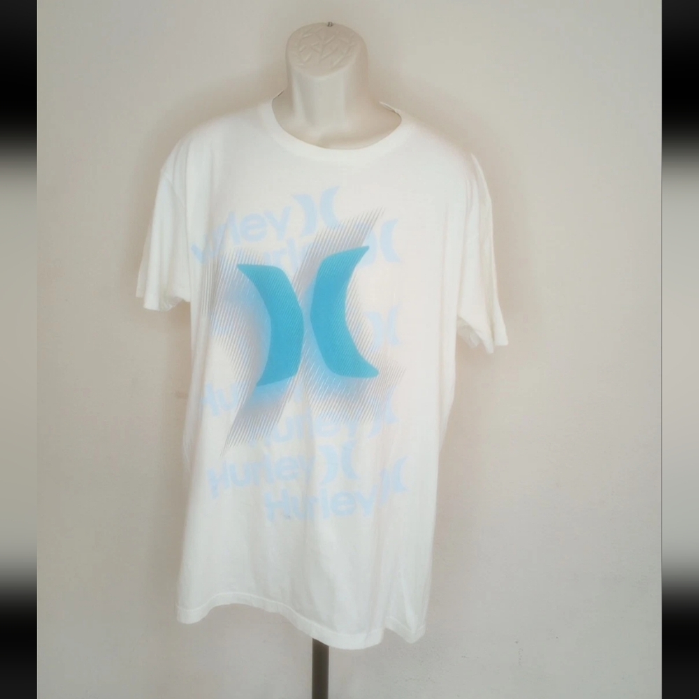 Hurley Men's White and Blue Graphic T-Shirt Sz XL